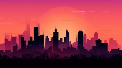 Fototapeta premium Vibrant City Skyline Silhouette at Sunset