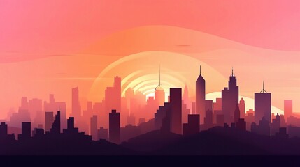 Fototapeta premium Serene City Skyline Silhouette at Sunset