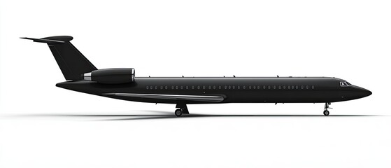 Black private jet isolated on white background.