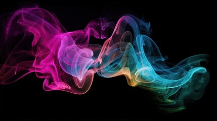 Fototapeta premium Colorful Neon Smoke Swirls Against Black Background