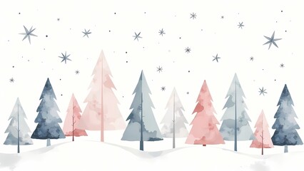 Naklejka premium Scandinavian Christmas pattern with minimalistic trees and stars in pastel colors with soft texture and seamless backgrounds for holiday decor and festive spirit