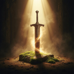 Excalibur. The mythical sword in the stone. Knights of the round table.