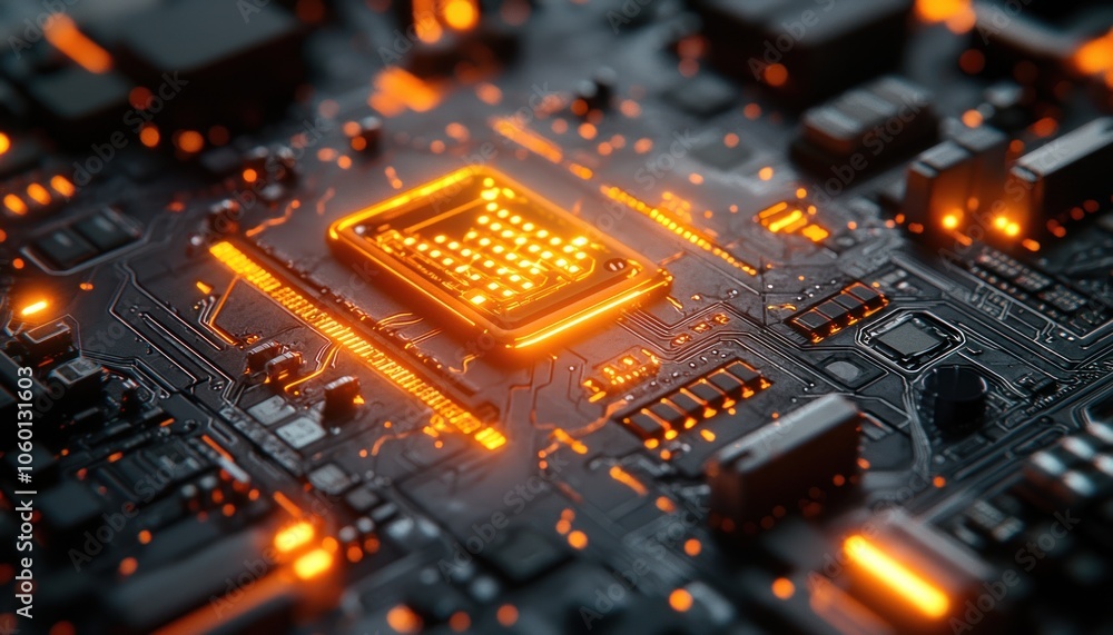 Poster illuminated microchip on a circuit board