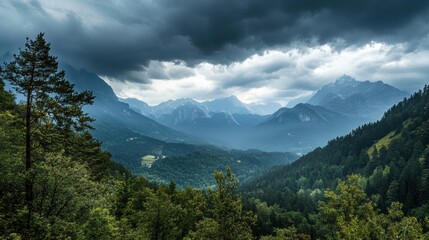 Fototapeta premium Dark Storm Clouds Looming Over Majestic Mountains