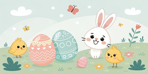minimalist cute cartoon easter background