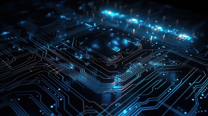 Glowing Blue Circuit Board with Textured Lines