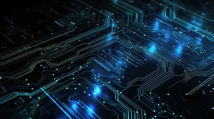 Naklejka premium Glowing Blue Circuit Board Texture