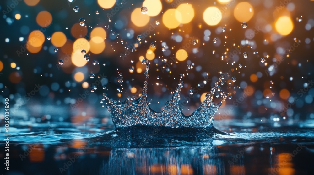 Aufkleber a close-up of water splashing against a shimmering background of bokeh lights.