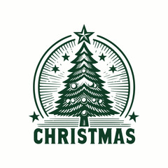 Christmas tree vector logo illustration on a white background.  vintage tree
