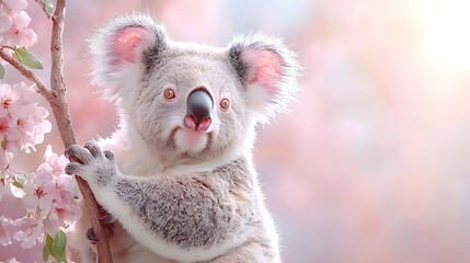 Adorable koala enjoys blossoming cherry tree in springtime serenity