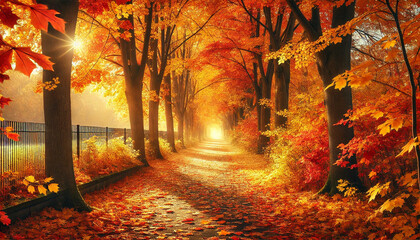 AI image of a scenic autumn lane filled with warm fall colors!