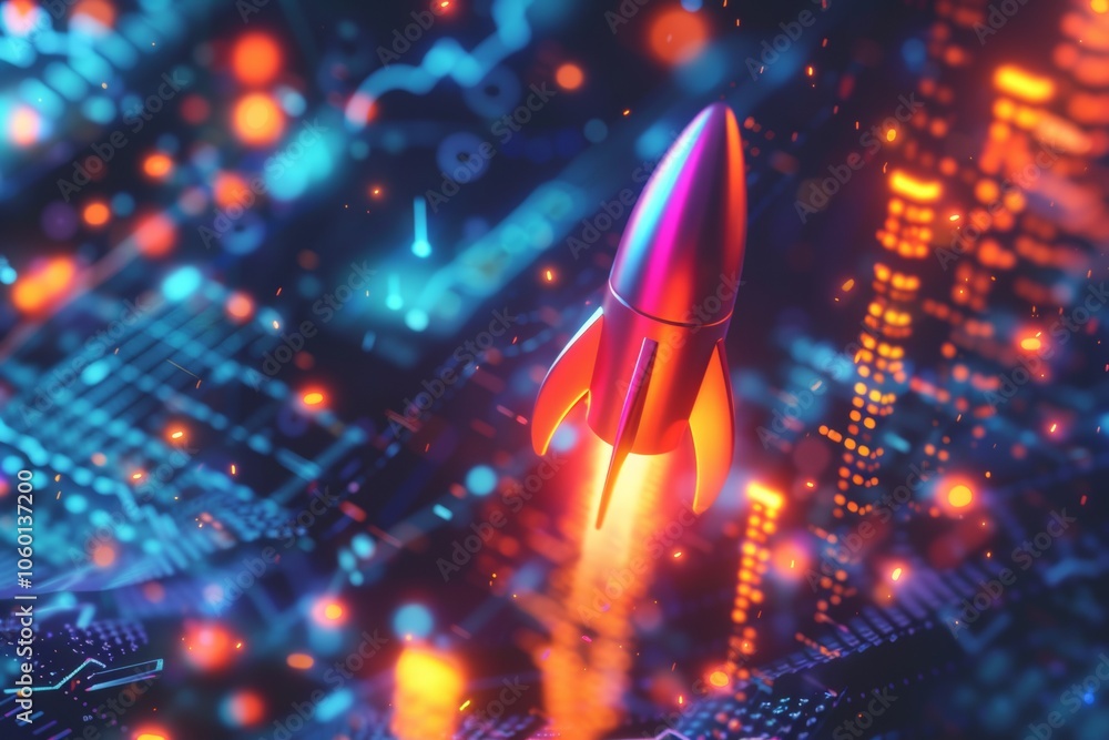 Poster reactive rapid growth of economic indicators. economic and financial growth. rocket growth chart web