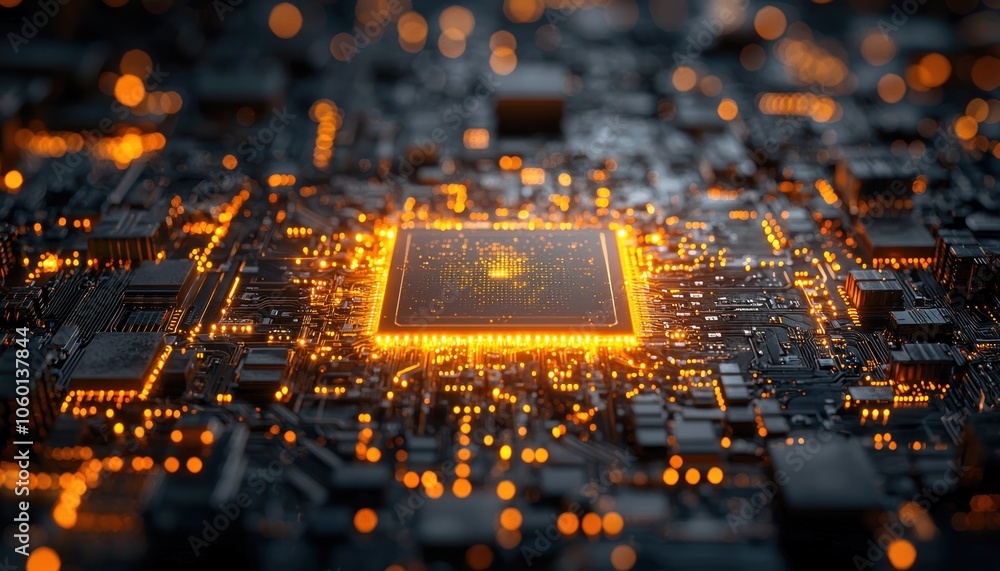 Aufkleber Glowing Processor Chip on a Circuit Board