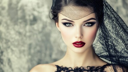 Elegant Fashion Portrait with Dramatic Makeup and Accessories