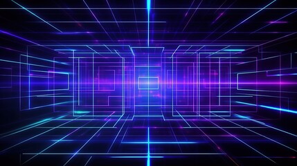 Obraz premium Futuristic Digital Grid with Glowing Blue and Purple Lights