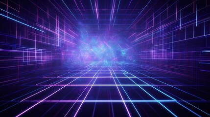 Obraz premium Futuristic Digital Grid with Glowing Blue and Purple Lights