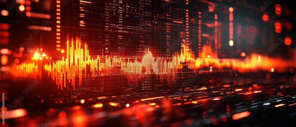 Aufkleber Abstract Digital Interface with Red and Orange Glowing Lines and Data