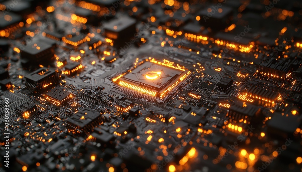 Poster illuminated circuit board with glowing components