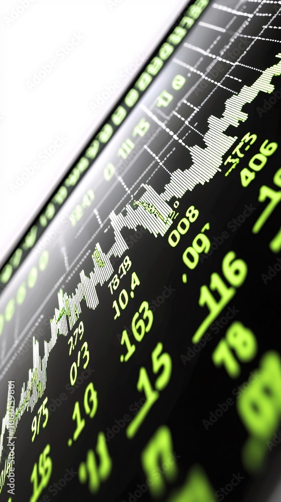 Poster a close-up view of a digital display showing stock price changes, with specific indicators on value 