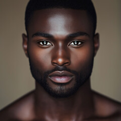 Obraz premium Confident individual making direct eye contact, bright lighting, body language showing power and control, intense gaze, ultra-realistic facial detail