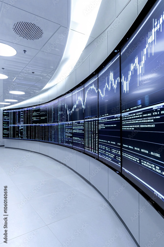 Poster a modern digital board shows fluctuating values of stock prices and costs with returns highlighted, 