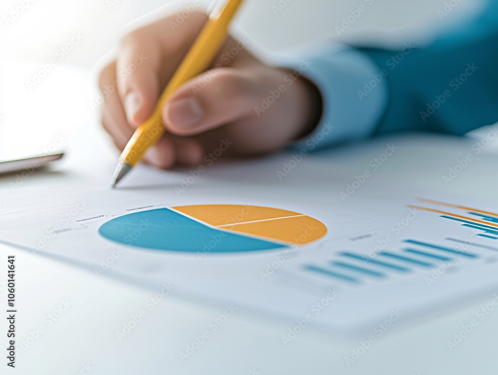 Poster a desk with a laptop displaying a pie chart breaking down costs versus values, with clear emphasis o