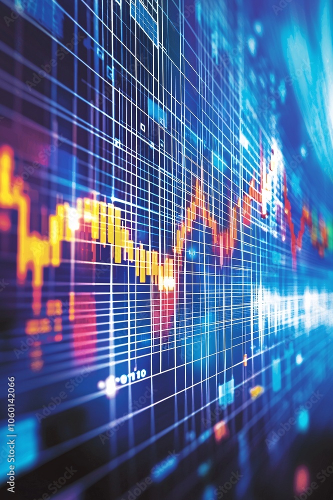 Poster an investorâ€™s desktop featuring charts and graphs with labeled cost, price, and return sections, a