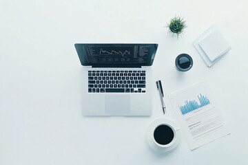 A simple desk layout with documents focused on value analysis, price fluctuations, and potential returns, set against a clean background with copy space.