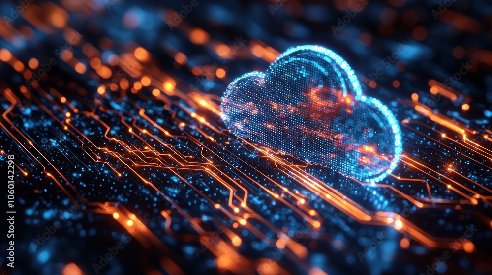 Aufkleber glowing cloud symbol on abstract circuit board