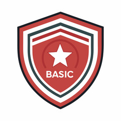 A simple, flat design shield icon featuring a star and the word 'BASIC' in white lettering, perfect for adding a touch of professionalism and authority to your designs.