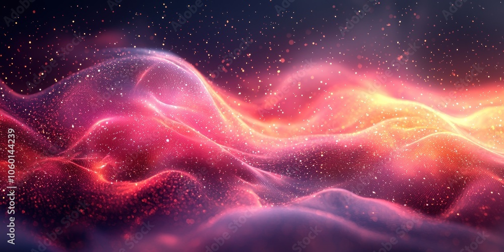 Poster abstract wavy background with glittering particles