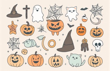 Obraz premium Halloween Doodle Illustration with Spooky and Cute Elements