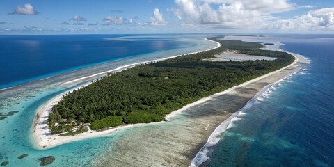 Obraz premium Aerial view of Nikumaroro Atoll in Kiribati, Nikumaroro, Atoll, Kiribati, Aerial view, Ocean, Tropical