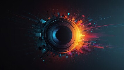 abstract background with circles , A vibrant, abstract graphic showing a circular lens with exploding colors