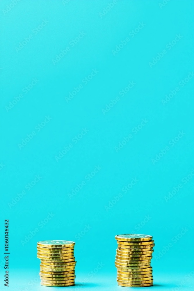 Poster a minimalist scene of two stacks of coins representing high and low costs, with labels indicating pr