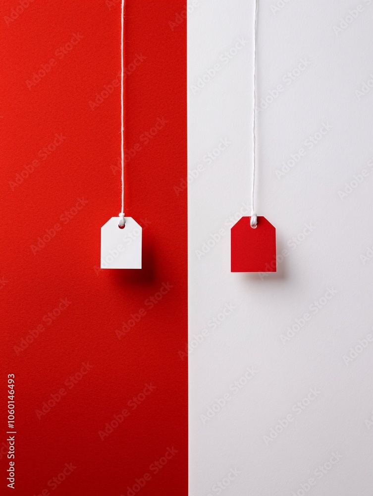 Poster an image of a price tag split into two, one side showing a high price and the other a lower price, i