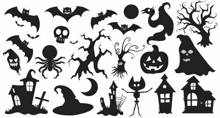 Fototapeta premium Halloween Silhouettes Collection Isolated On White