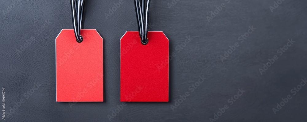 Poster two price tags attached to similar items in a store, one at a discounted rate, illustrating cost ver