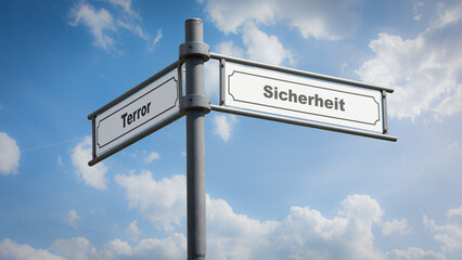Fototapeta premium Signposts the direct way to security versus terror