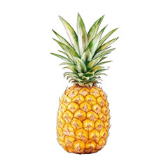 Collection of PNG. Watercolor painting of Ripe Pineapple, isolated on a transparency background.