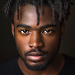 Obraz premium Portrait of a dark-skinned African American man on a gray background