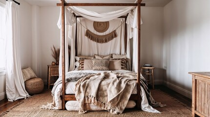 Cozy Bohemian Bedroom with Canopy Bed