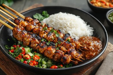 Fototapeta premium Indonesian Satay Food Menu Close Up