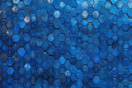 Innovative Hexagonal Pattern in Shades of Blue Overlayed with Binary Code, Perfect for Technology and Design Landing Pages in 3D 