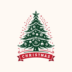Christmas tree vector logo illustration on a white background.  vintage tree