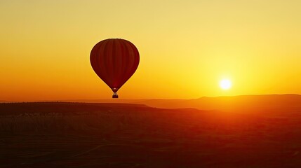 Fototapeta premium flying air balloons with tourists in basket in sky over morning valley 