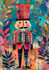 Fototapeta premium childrens christmas greeting card illustration of a nutcracker