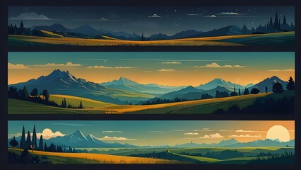 Vector banners set . Landscape illustration . flat design Generative AI