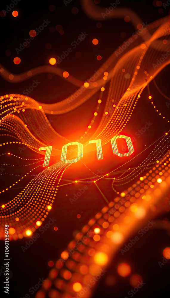 Poster binary code with orange lights on dark background digital technology programming code abstract concept vertical format