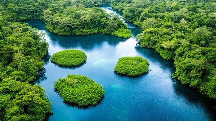 Aerial View of Lush Green Islands in a Turquoise Lagoon